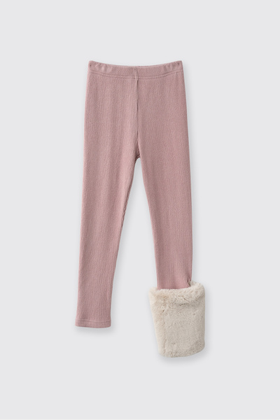 Panço Kız Çocuk Beli Lastikli Paçası Tak Çıkar Kürk Detaylı Yumuşak Dokulu Pembe Tayt
