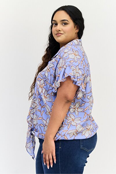 Jessica Simpson Women Plus Size Spread Collar Short Sleeve Floral Print Shirt, Multicolor