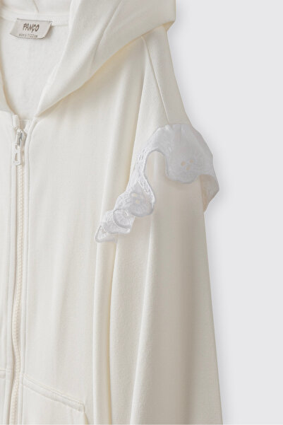 Panço Girl's Zippered Ecru Sweatshirt