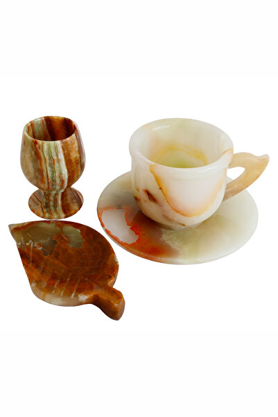 taru pasaj Onyx Natural Stone Coffee Set – Handmade Cup, Walnut Turkish Delight Bowl & Water Glass |   Decorative