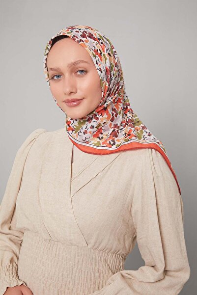 Levidor Orange Mixed Floral Pattern Soft Scarf