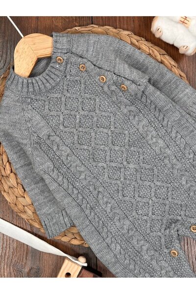 Kids Kingdom Knitwear Knitted Patterned Button Detailed Baby Boy Jumpsuit
