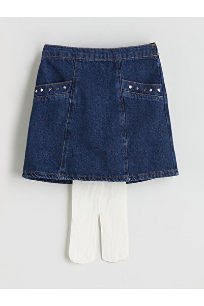 LC Waikiki Lcw Kids Girls' Jean Skirt with Pantyhose
