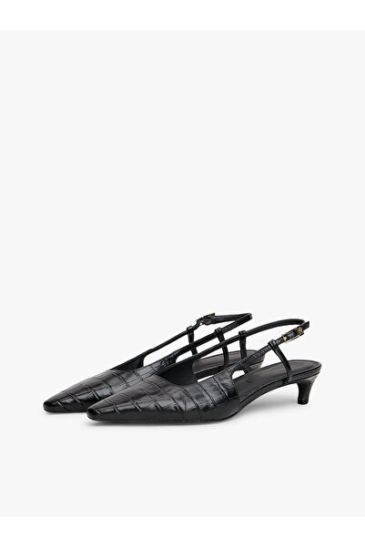 Tommy Hilfiger Croco-Print Slingback Kitten Heels with Leather