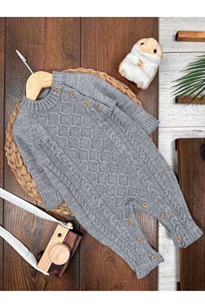 Kids Kingdom Knitwear Knitted Patterned Button Detailed Baby Boy Jumpsuit