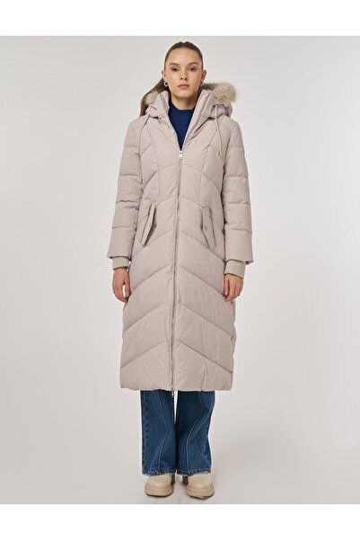 Kayra Faux Fur Detailed Anorak Coat Stone