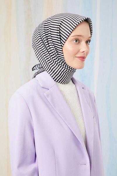 Levidor Μαύρο ριγέ ψηφιακό κασκόλ από τυλιχτό ύφασμα