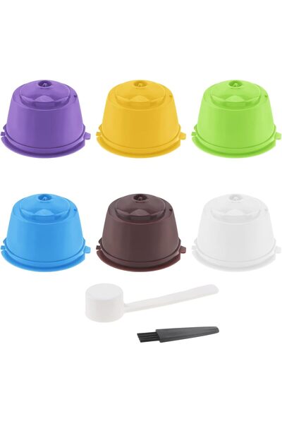 Generic Reusable Coffee Capsules for Nescafe Dolce Gusto - Pack of 6 with Brush & Measuring Spoon (Polypropy
