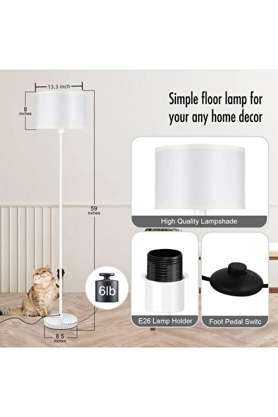 Enjoylifeme مصباح أرضي، مصباح قائم، مصباح عمودي أبيض بسيط