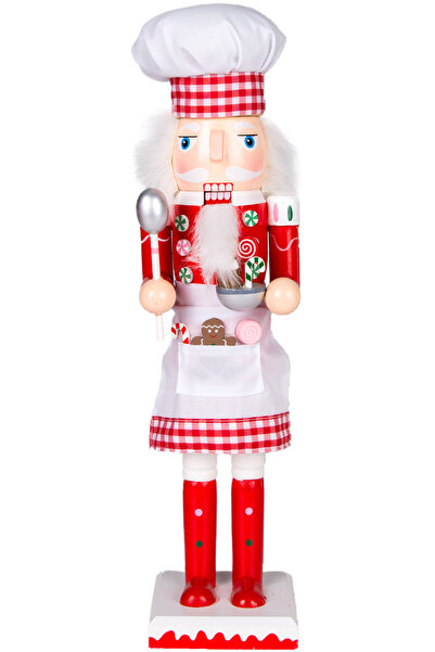 Herdekora Christmas Ornament, Wooden Cook, Red-White - Wearing an Apron, Hold...