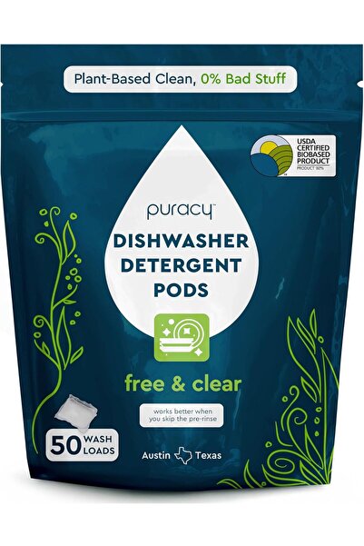 puracy أقراص غسالة الأطباق، 50 قرصًا، منظف طبيعي لغسالة الأطباق، غني بالإنزيم...