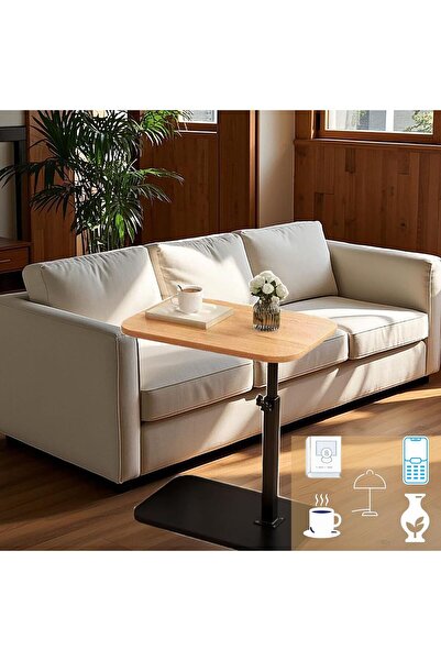 Enjoylifeme End Table, C-Shaped Small Side Table, Adjustable Height 360°Swivel Couch Tables