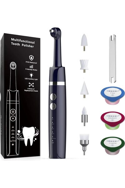 genernic Tooth Polisher Teeth Polishing Kit, 6 Heads, 5 Speed Modes, LED Ligh...