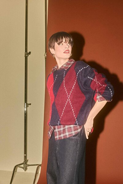 DeFacto Оверсайз широкий крій велосипедний комір баклава візерунок трикотажний светр G6544AX25WN