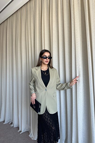 MAT Collection Kadın Yağ Yeşil Düğmeli Astarlı Blazer Ceket