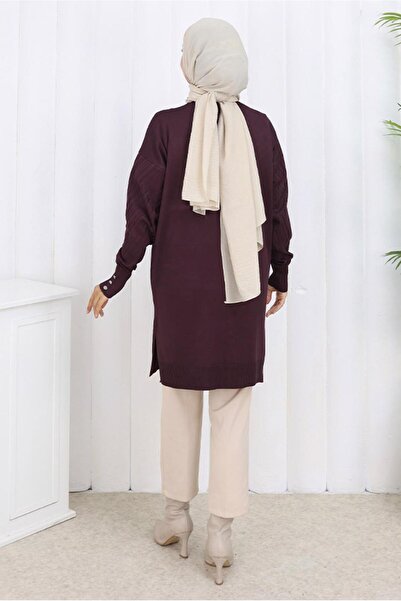 TRENDTESETTÜR Women's Plum Patterned Knitwear Cardigan t 8913