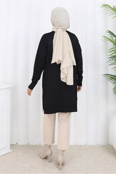 TRENDTESETTÜR Women's Black Patterned Knitwear Cardigan t 8913