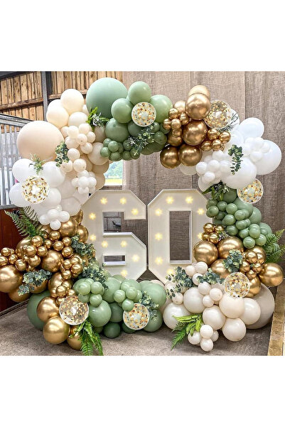 L&Wen مجموعة أقواس البالونات اللاتكسية الخضراء والبيج، 131 قطعة، مجموعة زينة ...