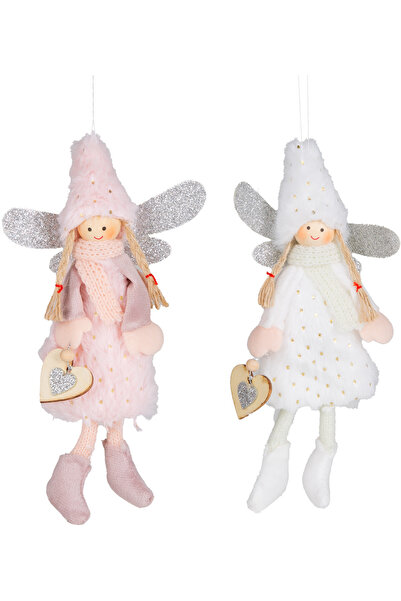 Herdekora زينة عيد الميلاد، شخصية خرافية، وردي وأبيض - في علبة، عبوة من قطعتين