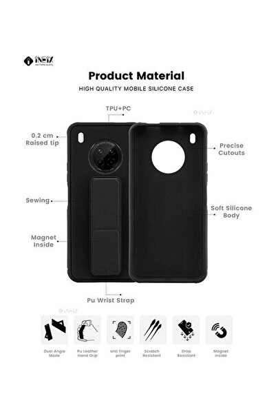 ineix 3-in-1 Magnetic Wrist Strap Hand Grip with Stand Case Cover for Huawei Y9A