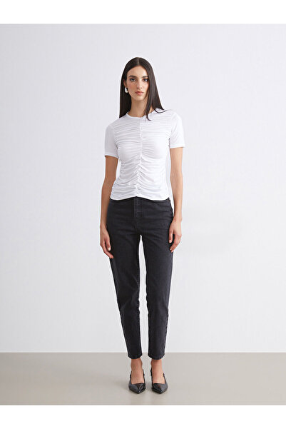 LC Waikiki Alita City Farkıyla Soulife White Combed Cotton Plain V-Neck Short...