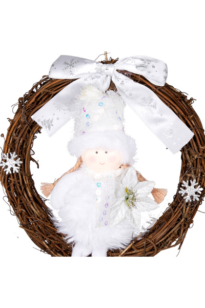 Herdekora Χριστουγεννιάτικο στολίδι, στεφάνι πόρτας, λευκό-λευκό - με φιγούρα νεράιδας, 20x30 εκ.