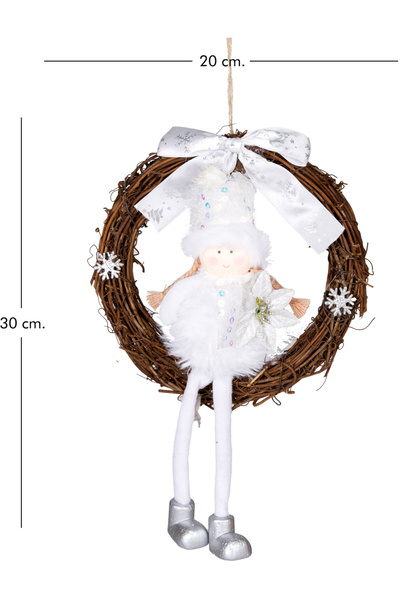 Herdekora Χριστουγεννιάτικο στολίδι, στεφάνι πόρτας, λευκό-λευκό - με φιγούρα νεράιδας, 20x30 εκ.