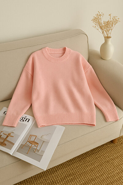 FEMELLE Women's Pink Standard Size Oversized Basic Knitwear Sweater