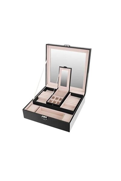 Artool Cutie de bijuterii cu oglindă, neagră, 25,5x25,5x9 cm