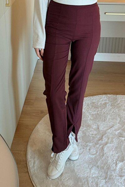 Şulemoda Giyim Pantaloni cu fermoar detaliat roșu claret