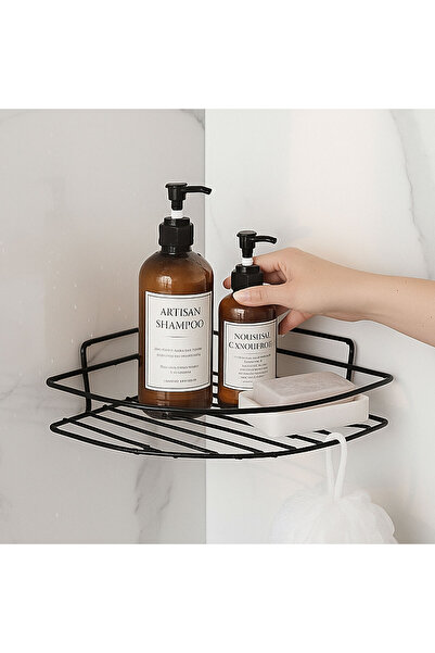 Badem10 حامل شامبو للحمام أسود بطبقة واحدة، رف حمام معدني لتنظيم الشامبو والإكسسوارات مع تثبيت بالبراغي
