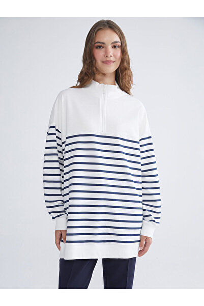LC Waikiki Nevavm Farkıyla Lcw Modest Navy Blue 2 Thread Striped Loose & Bagg...