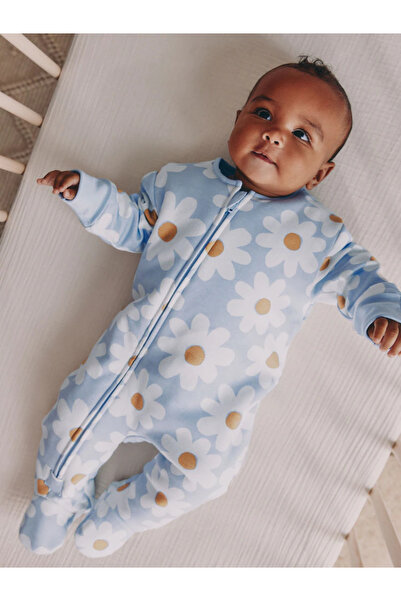 Next Baby %100 Organik Pamuk 2.5 Tog Vatkalı Mavi Çiçekli Bebek Uyku Tulumu A...
