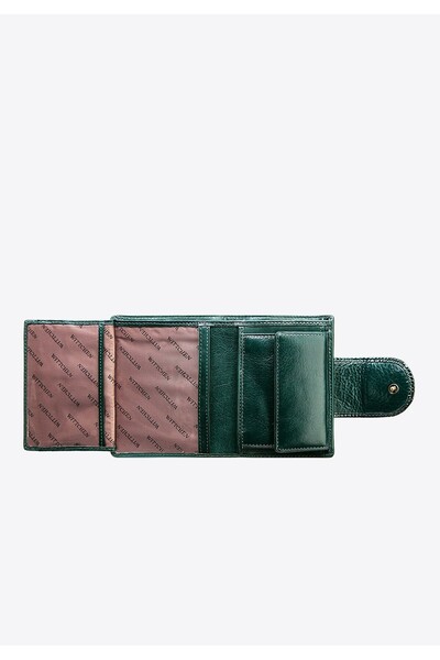 Wittchen Women's patent leather wallet with decorative snap, dark green, dark green patent leather