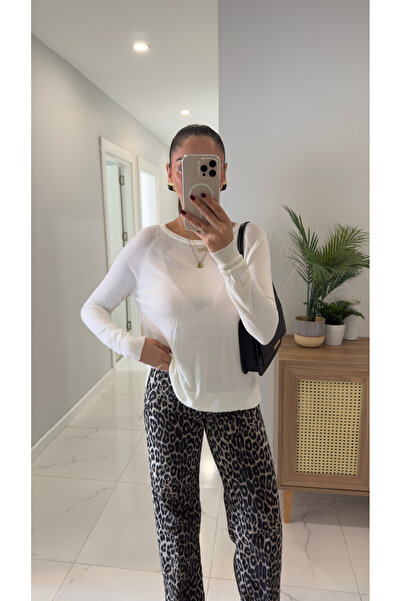 BİRCANÇİL Dlvin Ola Ecru Crew Neck Basic Thin Knitwear