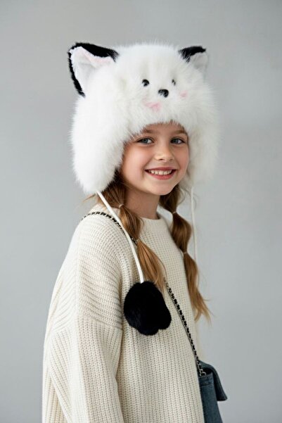 Minigimin Cicileri My Little One's Plush Cat-Eared Cute Girl's Beanie - White