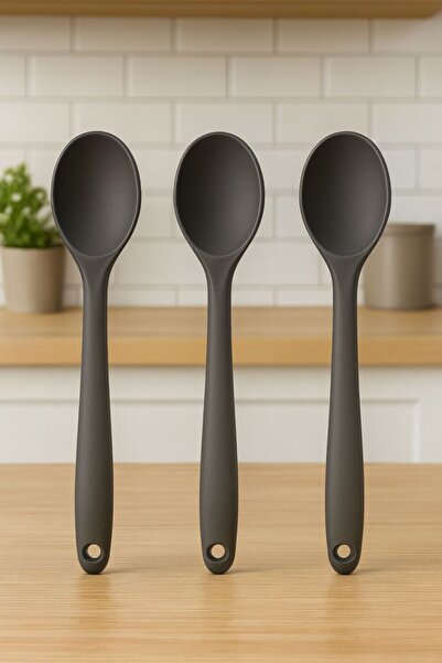 TARIK HOME 3-Piece Silicone Spoon Set, 20cm Short Deep Spoon, Hard Tip, Fireproof, Non-Stick, Heat Resistant