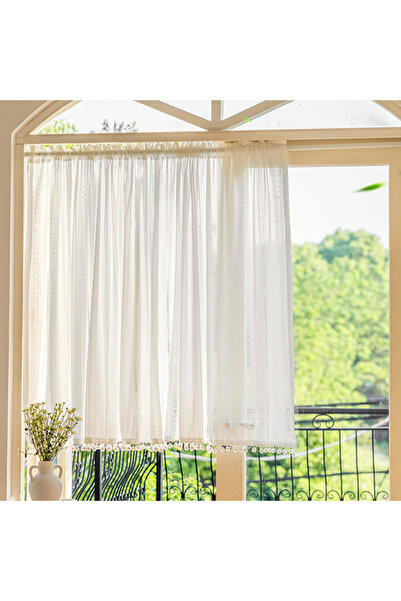 DOMEET Boho Tassel Crochet Curtains for Kitchen Living Room Vintage Rod Pocket Bohemian Curtains Geometry