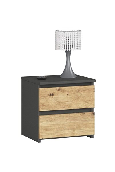 Akord Furniture Factory Bedside chest, laminated board, 2 drawers, gray and artisan oak, 40x35x40 cm