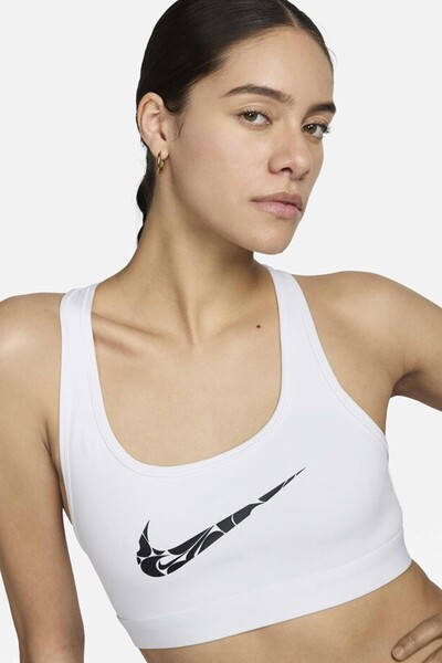 Nike Dri-Fit Swoosh Graphic Light Support Bra Дамски спортен сутиен Бял