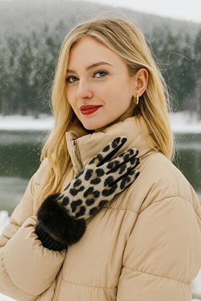 Axesoire 16042 Leopar Desen Gri Eldiven