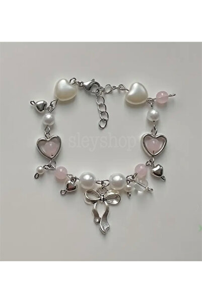 sleyshop Coquette y2k Pembe Kuvars Fiyonk Boncuk Bileklik