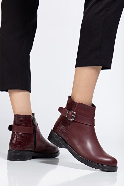 infon shoes creation 165-204/1 Burgundy Crocodile Buckle Accessory Zippered Daily Women's Boots