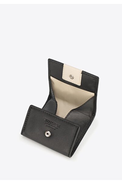 Wittchen Men's Leather Coin Purse with Logo Patch, Black and Beige, Leather