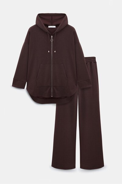 Saade Women's Oversized Hooded Zippered Pocket Sweatshirt & Wide Leg Sweatpants - 2-Piece Set