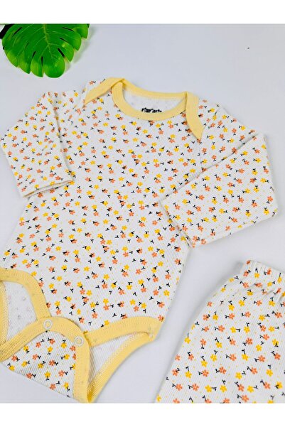 EFU BABY 2-Piece Floral Patterned 100% Cotton Flexible Ribbed Knit Baby Girl Set