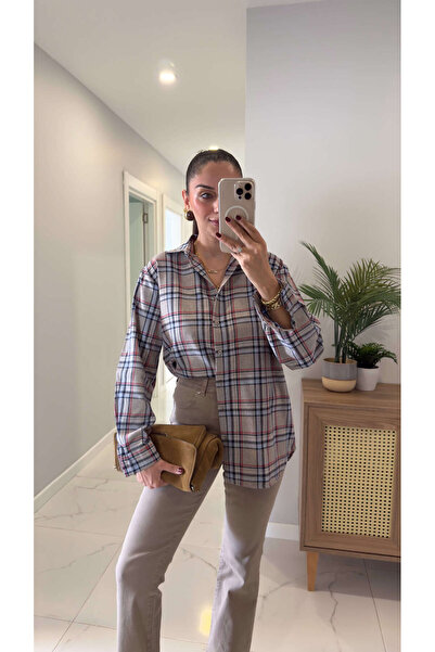 BİRCANÇİL Cesyy Bej Lacivert Oduncu Gömlek