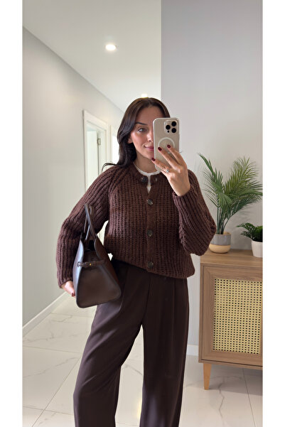 BİRCANÇİL Weranta Brown Melange Buttoned Cardigan