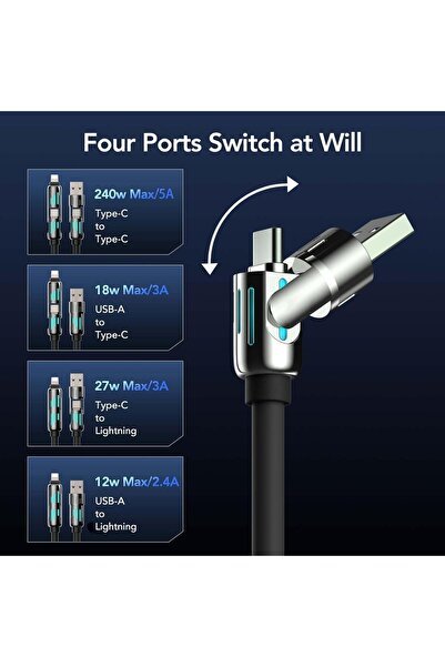 Ctoby 4-in-1 240W USB-C Multi Fast Charging Cable with Breathing Light, 2m