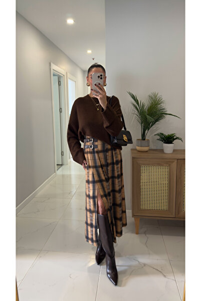 BİRCANÇİL Φούστα Husan με σχέδιο καφέ άνοιγμα